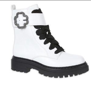 BRAND NEW IN BOX. Sam & Libby Samantha White Embellished Combat Boots Size 10